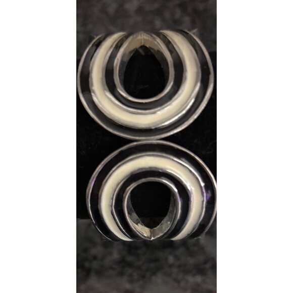 Vintage Silver & Black Abstract Design Bangle Bracelet Statement Piece - Picture 10 of 10